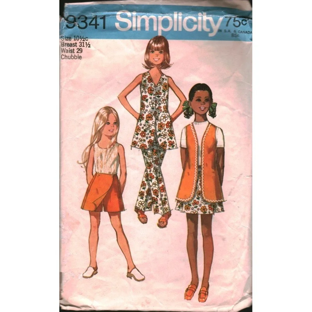 Vintage 71 Simplicity 9341 Girls Chubbies Mini-Pantskirt Pants Vest Pattern 10.5